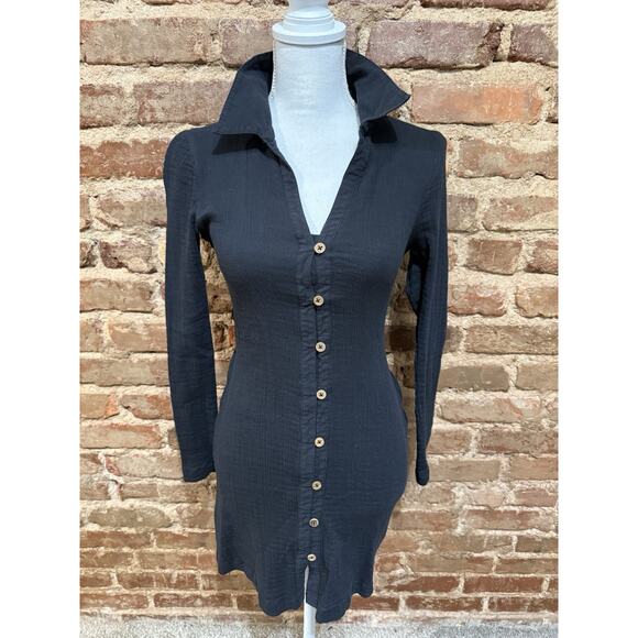 Free People Black Long Sleeve Sunday Dreaming Mini Dress Sz XS Gauze Preppy Cute - Picture 2 of 8